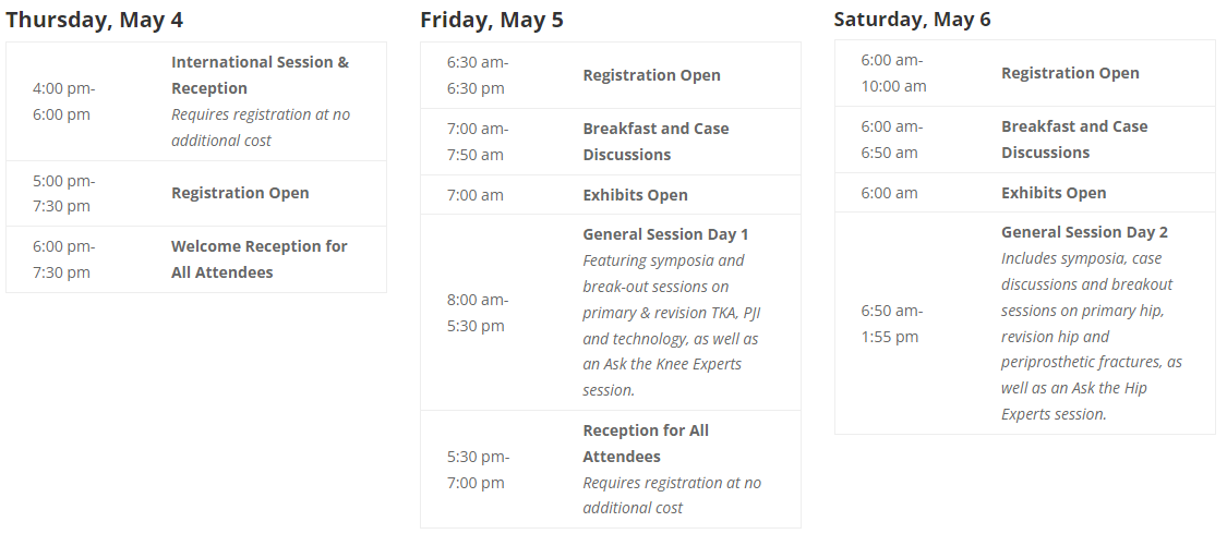 Spring Meeting Schedule AAHKS